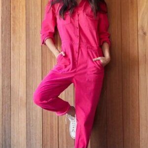 Outerknown Magenta Corduroy Jumpsuit Size Small